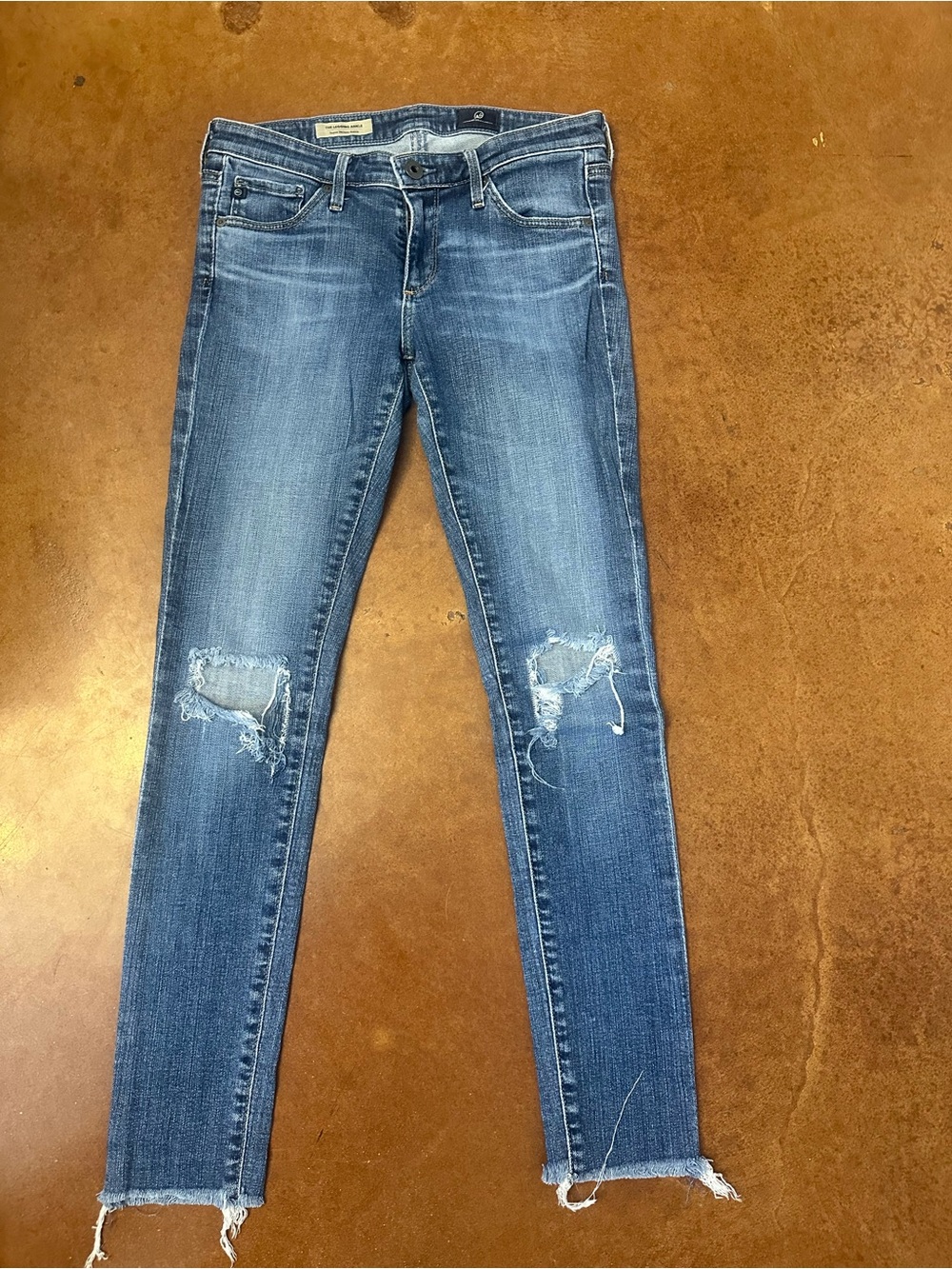 AG Adriano Goldschmied Distressed Medium Blue Skinny Jeans